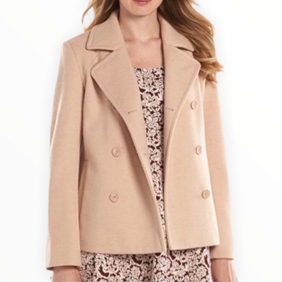 LC Lauren Conrad Blush Pink Bow Back Lined Peacoat Wool Blend NWT - Picture 1 of 15